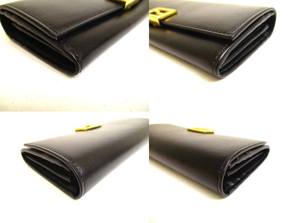 Authentic FENDI Black Leather Bifold Long Wallet Flap Wallet Baguette Continental #a134  Refurbished