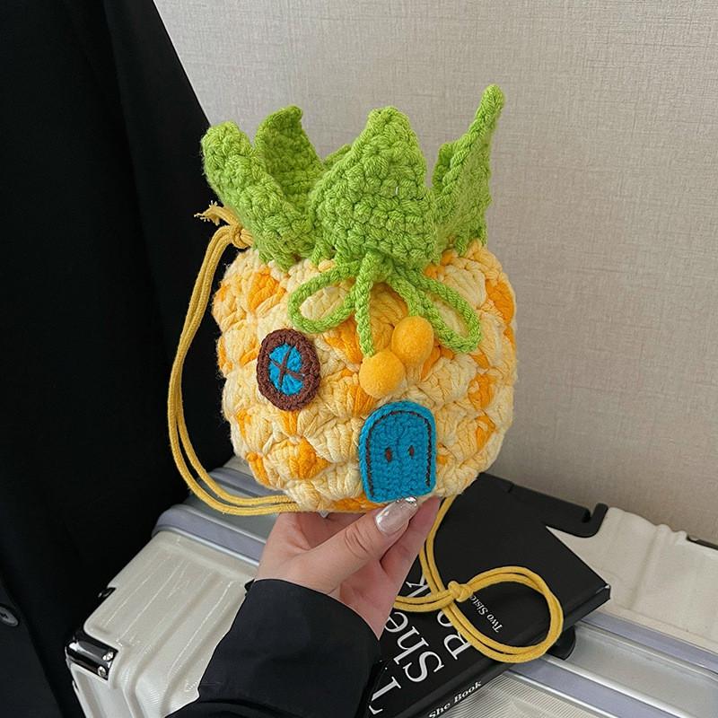 Trendy Knitted Pineapple Shoulder Bag With Phone Pocket For Urban Outfits