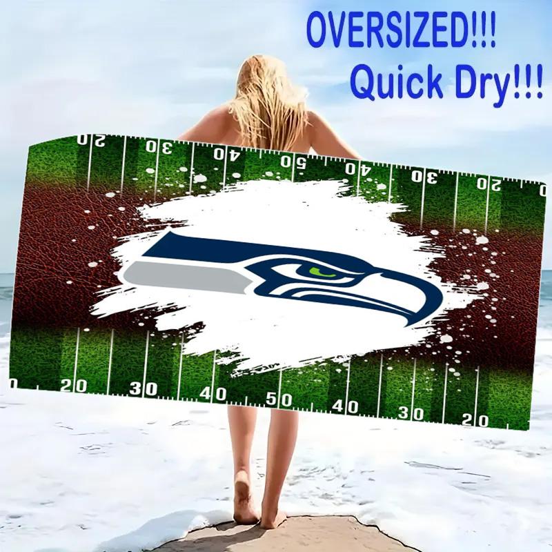 Seattle Seahawks Logo Print Beach Towel, Large Soft Quick Dry Towel for Beach Camping Swimming