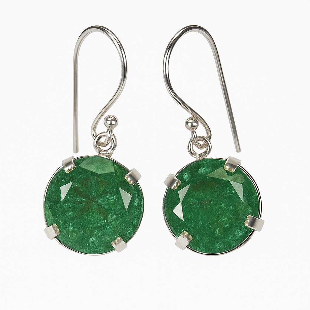 Round Shape Emerald Gemstone Earrings Natural 62 Ct Certified 925Sterling Silver AI-138-NS