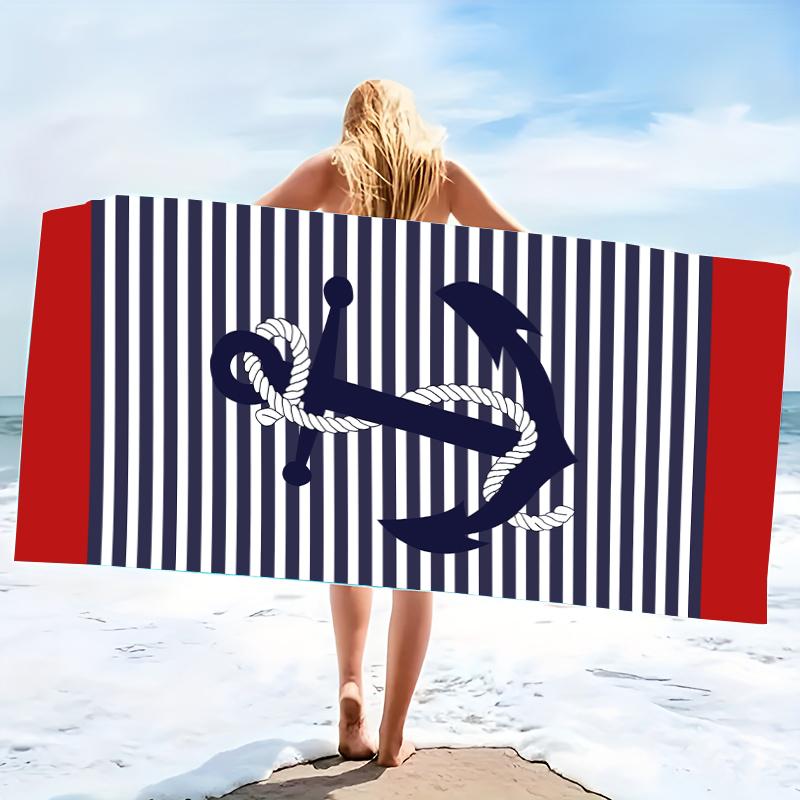 Mikrofaser Strandtuch Badetuch Streifen Anker Dünn Saugfähig Extra Großes Handtuch für Strand Schwimmen Camping Yoga Bad Sport