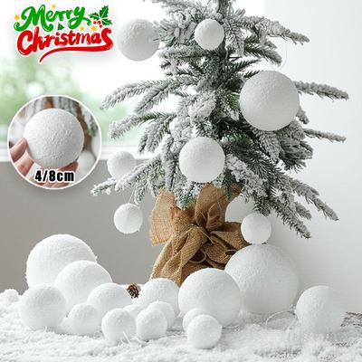 White Foam Xmas Tree Snowballs 4CM 8CM DIY Christmas Balls Reusable Festival Decor for Home Restaurant Porch Decoration