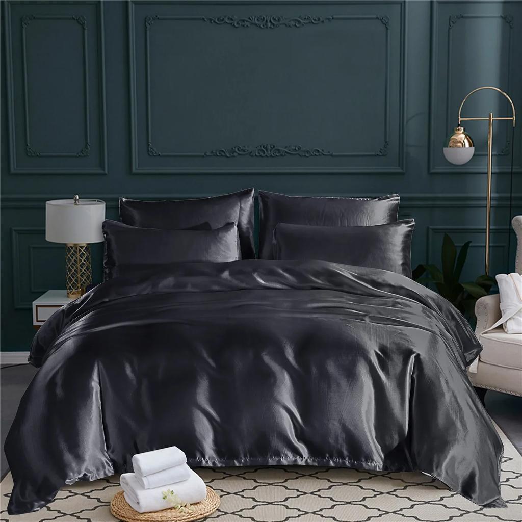 Luxury Different Color Bed Set Simple Style Duvet Cover Pillowcase Bedding Set  Flat Bed Sheet Quilt Cover Twin Queen King Size