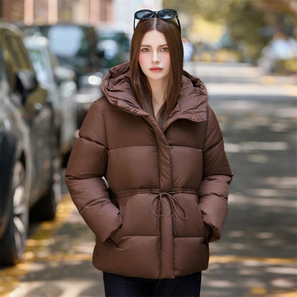 Winter Women's Waist Cinchable Loose Hooded Puffer Jacket, Fashion Casual Versatile Outerwear