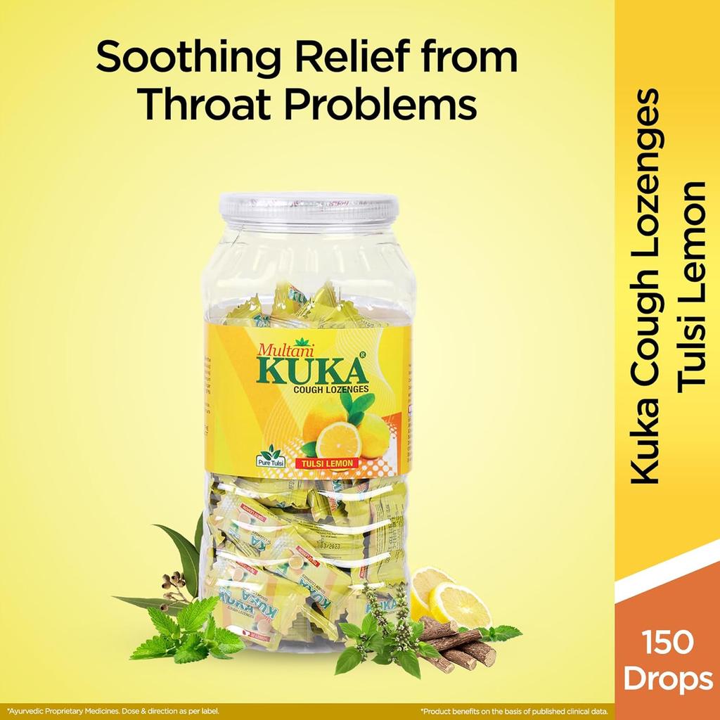Multani Herbal Tulsi Lemon Lozenges Jar 150 Candy Pack Of 1 Natural Oral Freshness Drops For Comforts