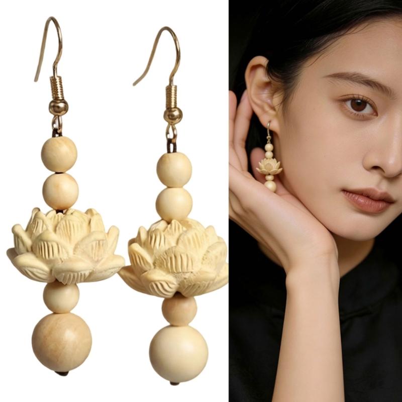 Elegant Wood And Alloy Florals Earrings Handmade Dangling Earrings For Daily Wear Or Special Occasions
