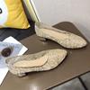 Women Thick Heel Sandals Ladies Mesh Hollow-out Pointed Single Shoes Children Middle Heel Work Shoes Footwear