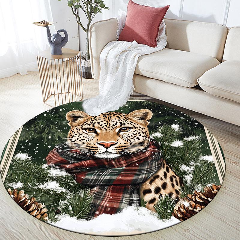 Forest Leopard,Round Area Rug,Carpet Rug for Living Room Bedroom Sofa Playroom Decor,Non-slip Floor Mat