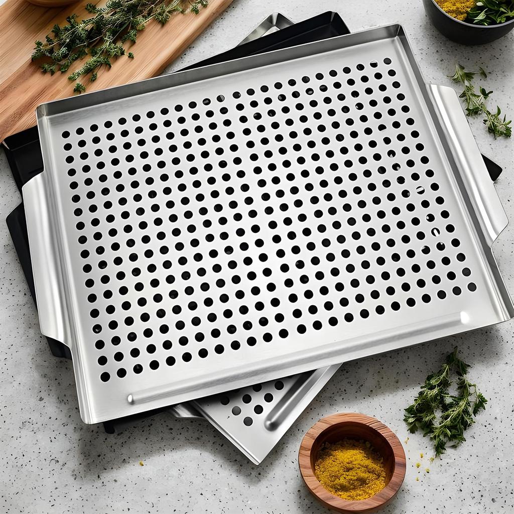 Stainless Steel Grilling Pan Nonstick Grilling Tray Topper Barbecue Accessories with Drainage Kitchen Stove Supplies for Outdoor