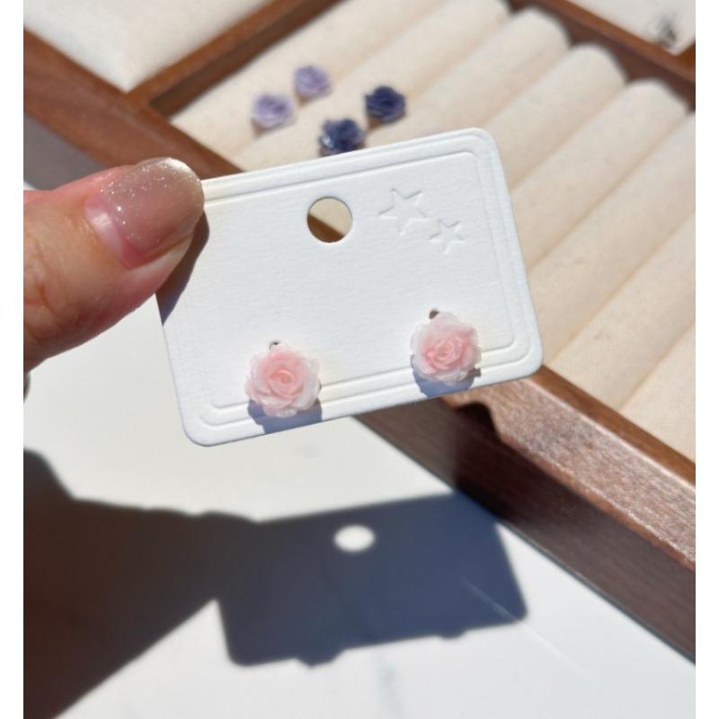 

Rose Flower Silver Needle Stud Earrings - Elegant Women s Earrings with A Light Luxury and Niche Design Touch. Pink rose