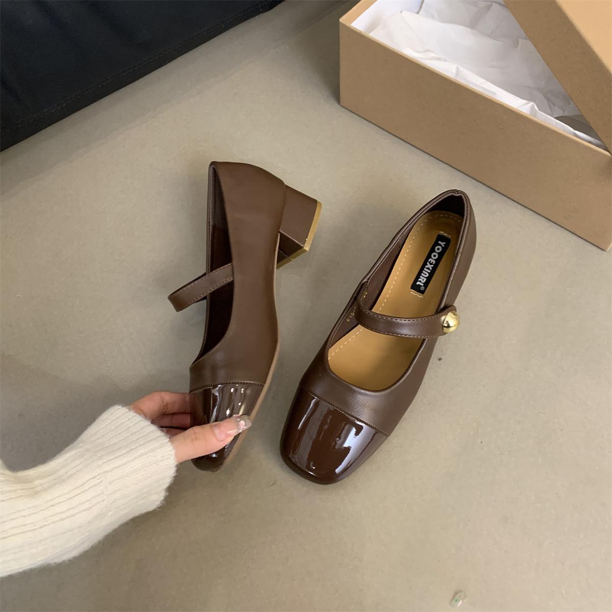 

Женские туфли-лодочки на среднем каблуке, модели осени 2025 года, нежный темперамент, толстый каблук, Мэри Джейн 40