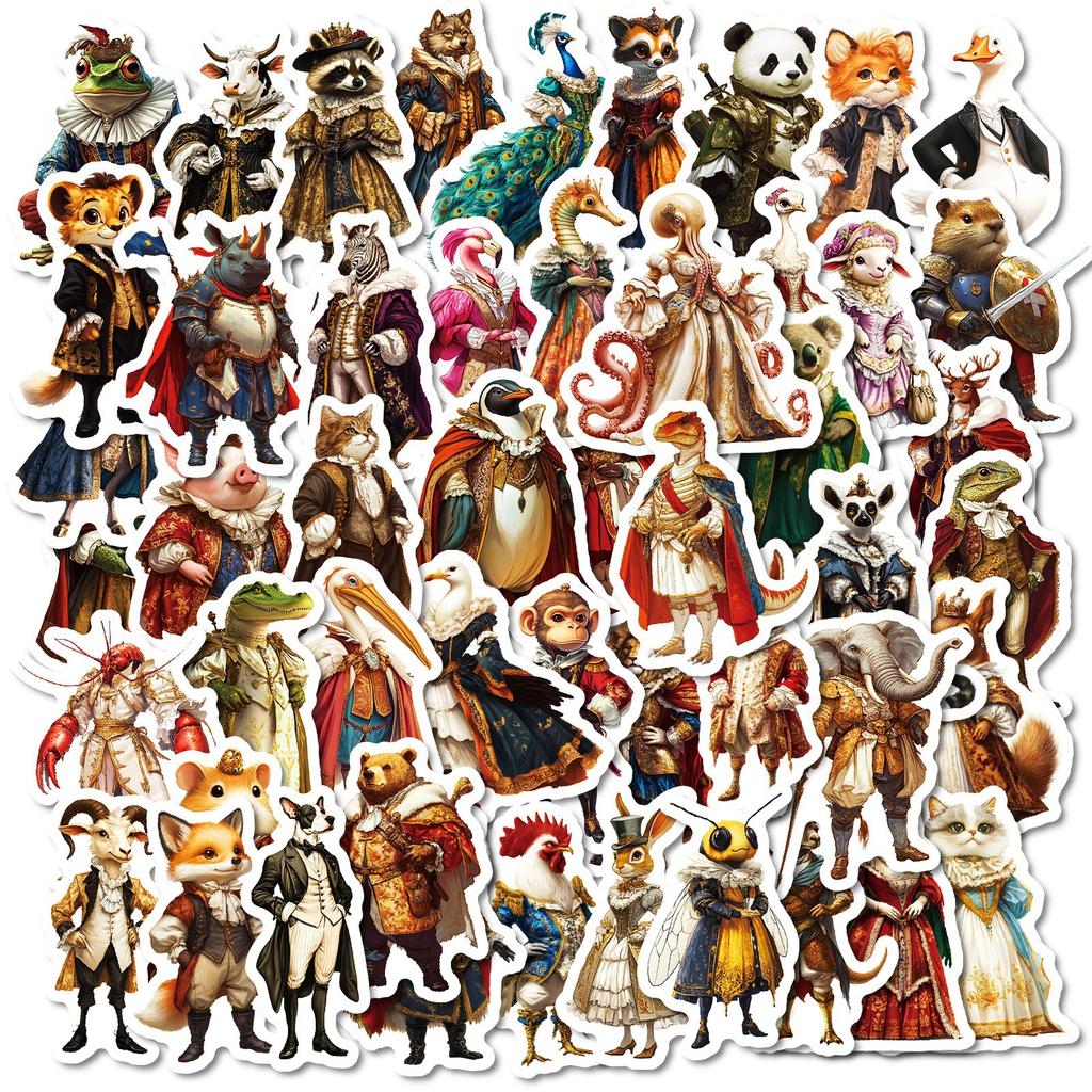 50 Creative Anthropomorphic Classical Animal Material Stickers DIY Mobile Phone Case Skateboard Guitar Water Cup Decoration Stickers