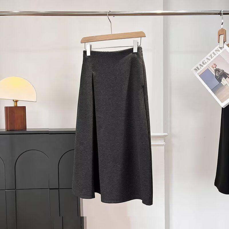 Bana Export Surplus Asymmetric Woolen Long Skirt A-Line Gray Skirt Women s 2025 New Winter Model Dark Gray S