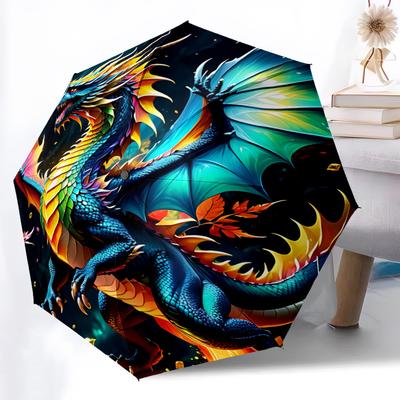 1 Stück Drachen Fantasy Automatischer Faltregenschirm, Stabiler Und Langlebiger Automatischer Faltregenschirm mit 8 Speichen, Praktisch für den Außenbereich017