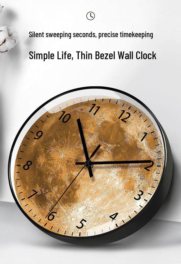 Moonstone Quartz Wall Clock - Silent, Artistic Design with Automatic Time Sync for Living Room