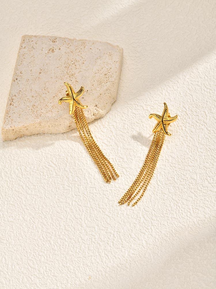 

Gold Color Flower Tassel Earrings for Women Stainless Steel Starfish Tassel Earrings 2026 New Trendy Party Jewelry Gift