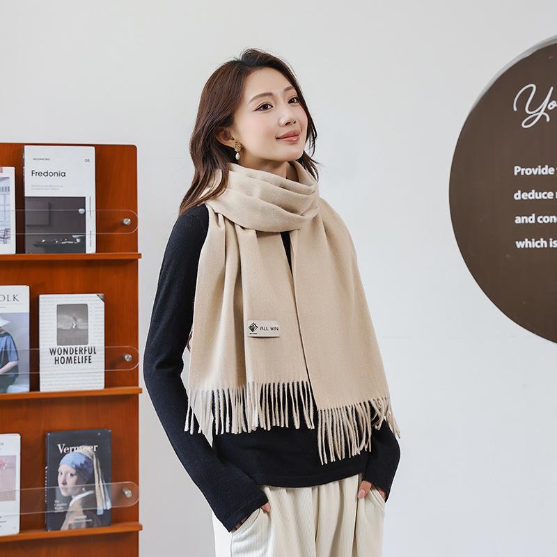 Wool Scarf for Women in Winter New Style Cashmere Scarf Versatile  Thickened  Warm and Solid Color Scarf