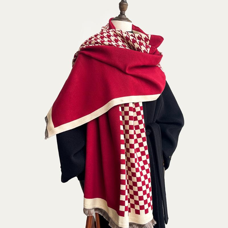 School season imitation cashmere scarf female relaxation thousand bird grid checkerboard jacquard student red shawl
