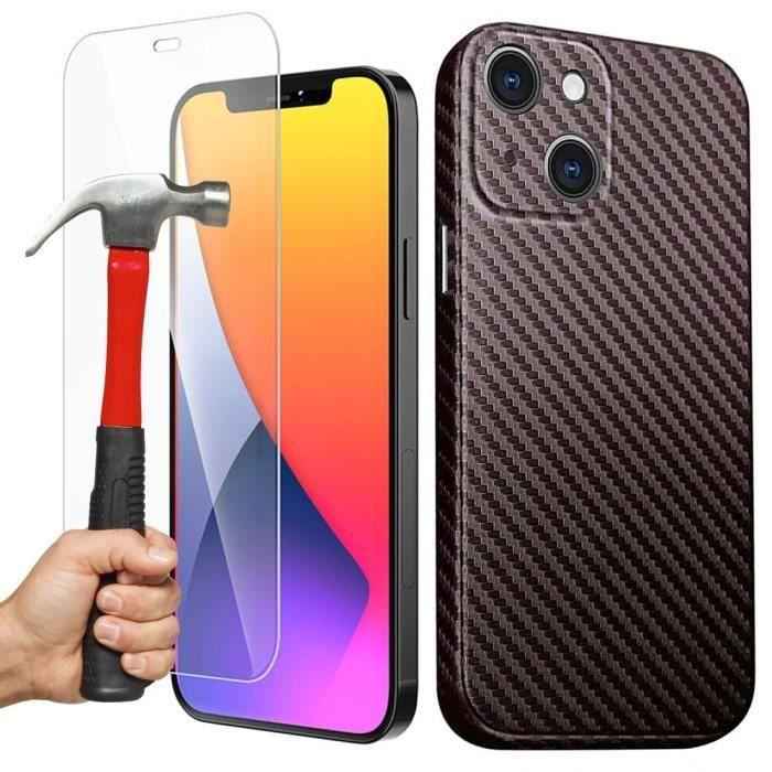 Coque de protection - PROSHOP - pour iPhone 13 - Silicone - Motif collage Marron - Verre Trempé