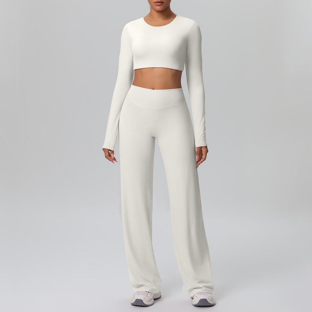 Cross-New Tight Sportswear Set: Chest-Pad Top & High-Waist Wide-Leg Pants for Running, Fitness & Yoga