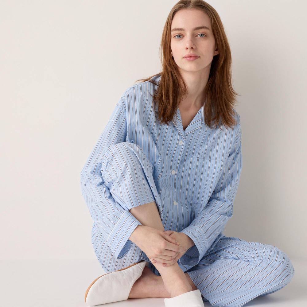 Uniqlo Cotton Blend Pajamas  Long Sleeve  Stripe