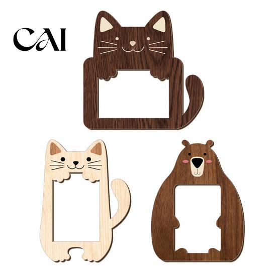 Cadre Photo Minimaliste en Bois de Pin Cadre Photo Animal Mignon, Support en Bois Rustique, Chat Petit pour Étagère Ours Bureau à Domicile Affichage Support Polyvalent