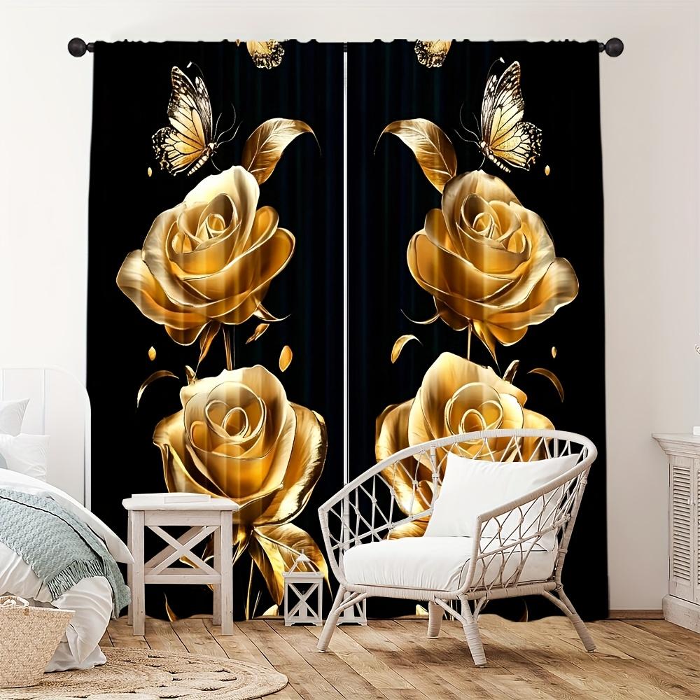 Golden Rose Butterfly Curtains All Season Home Decor Bedroom Living Room Kitchen Rod Not Included Curtain Polyester Perfect For Sitting