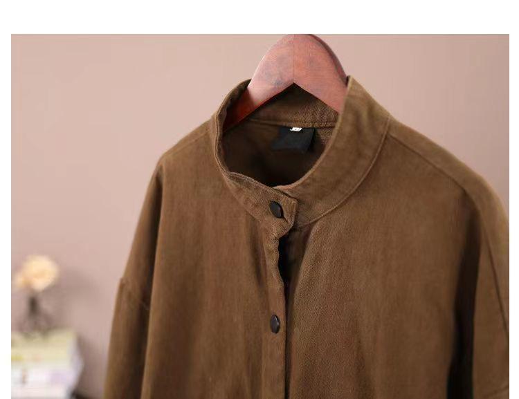 Damejakke i ren bomullsfleece med fôr - Plussstørrelse, Høst/Vinter, Casual løs passform, Kort cardigan, Ståkrage, Baseballstil.