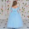 Off-Shoulder Princess Dress with Long Cape for European & American Girls - Fluffy Yarn Catwalk Costume
