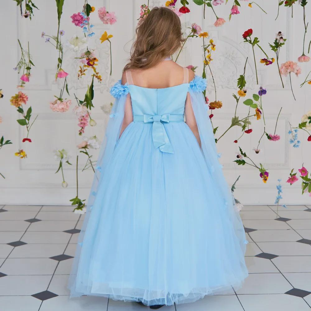 Off-Shoulder Princess Dress with Long Cape for European & American Girls - Fluffy Yarn Catwalk Costume