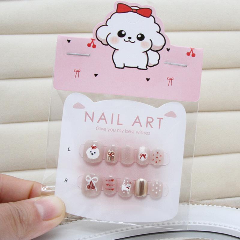 Fine flash cat eye three-dimensional cute bow tie cat polka dot cherry bow girl ins wind fake nails children wear