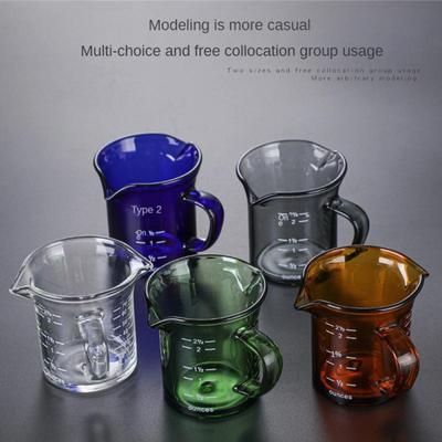 Cană de măsurare Espresso din sticlă rezistentă la căldură de 70 ml, ulcior de lapte cu gură dublă/singulară, cu mâner, cântar de sticlă, căni de măsurare