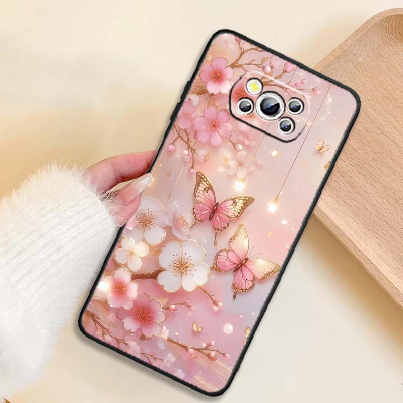 

Butterfly flower pattern Phone Case For Xiaomi Mi Poco F3 F4 F5 F6 X3 X4 X5 X6 X7 M3 M4 M5 M6 M7 GT Pro 5G Black Poco X5