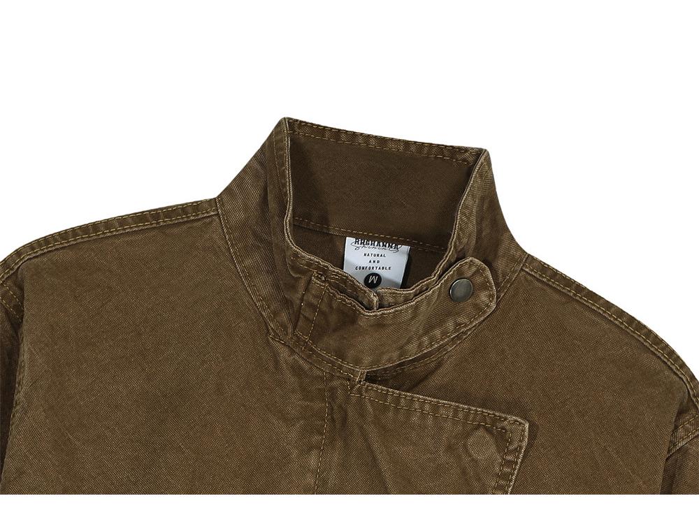 Jachetă Patchwork cu Guler Înalt pentru Bărbați, Stil Stradal European și American - Trendy, Versatilă, Croială Largă, Top de Lucru.