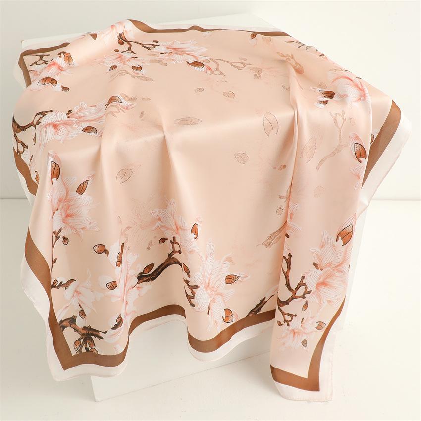 New Versatile Premium Magnolia Silk Scarf Sunscreen Shawl Fashion Scarf Simulation Silk 71cm Square Scarf Professional Scarf
