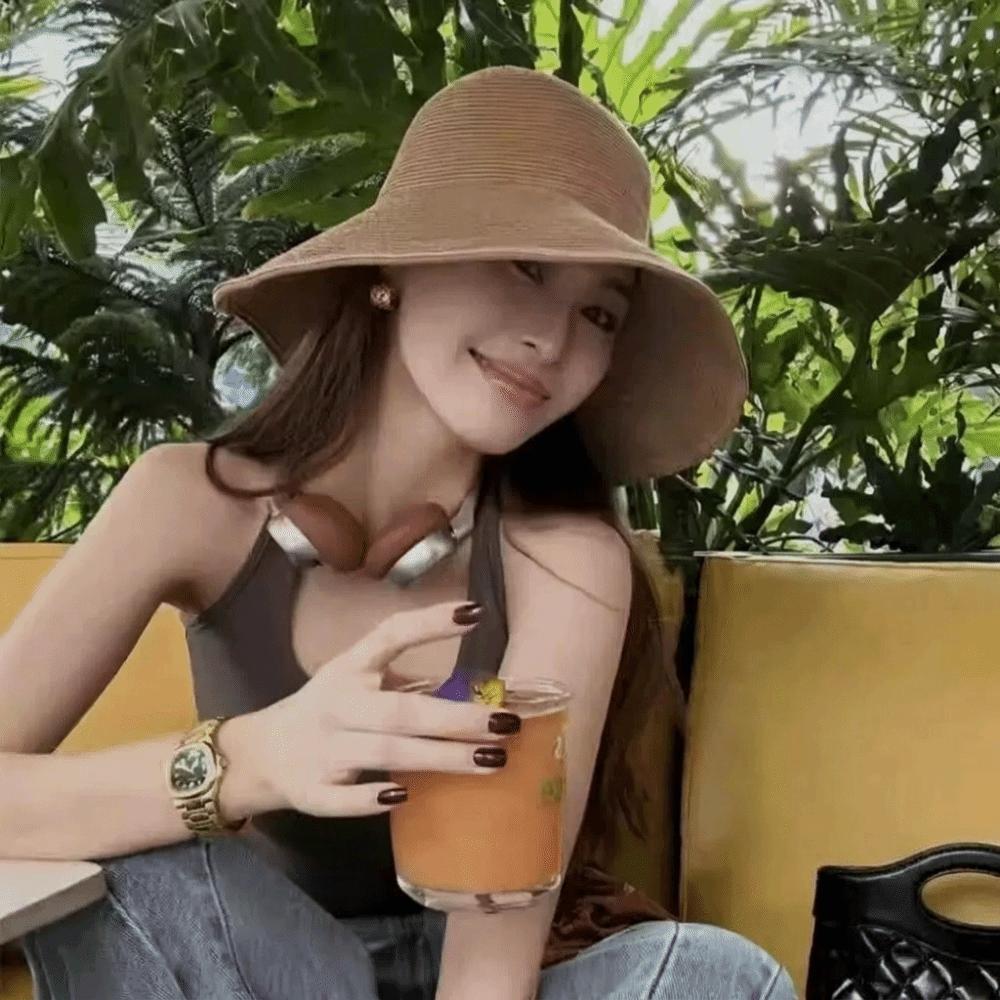 Easy Carry Foldable Straw Sun Hat Breathable Weave Wide Brim Bucket Sun Hat Sun Shade Lightweight Beach Hat Outdoor Walk