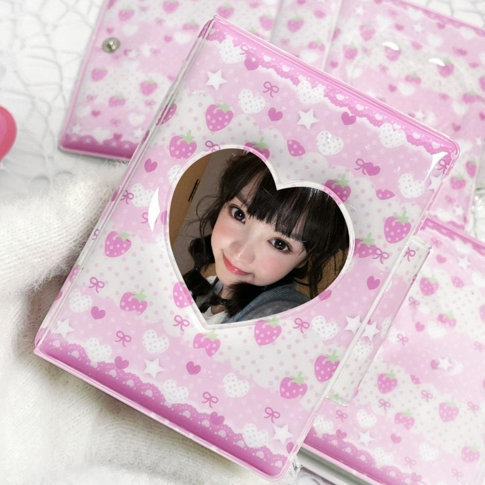 Pink Love Bow Card Album 3 Inch Mini PVC Photocard Binder with 16 Internal Pages Collectible Card Album Idol Card Collect Book