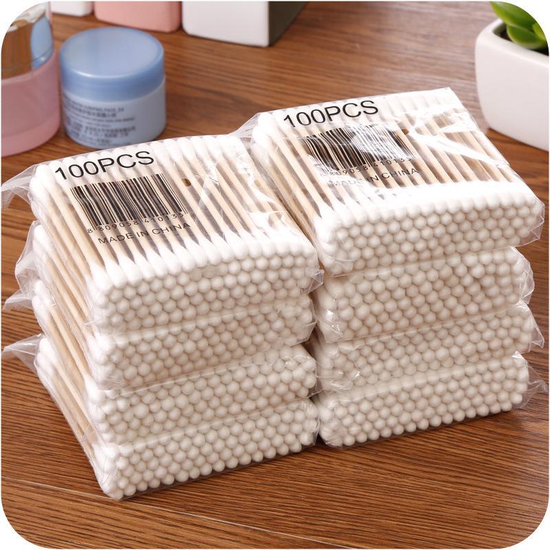 100 Double-Headed Cotton Swabs: Disposable Makeup Remover & Ear Cleaning Cotton Swabs In a Bag