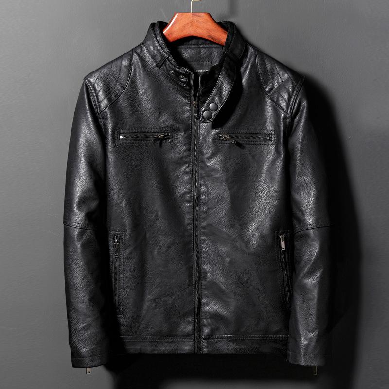 

Брендовые мужские кожаные куртки и пальто повседневные мужские с воротником-стойкой мотоциклетные мужские ПУ куртки M чёрный