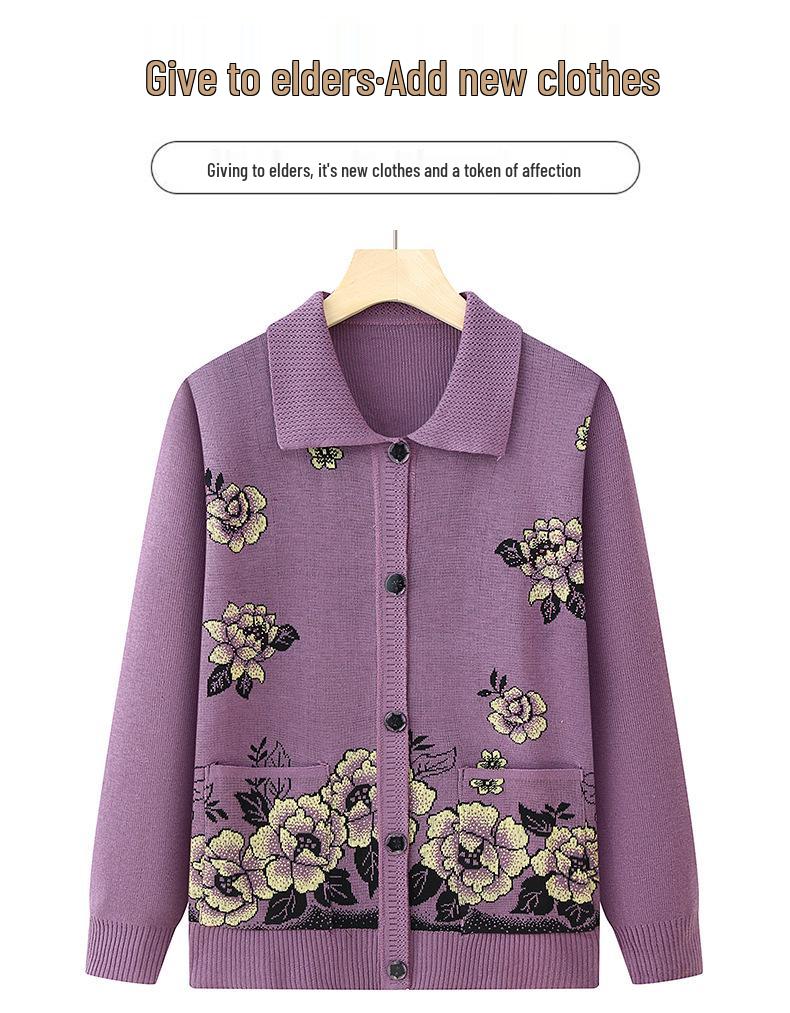 Grandma Loose Knit Cardigan for Middle-Aged & Elderly Women - Perfect for Spring & Autumn