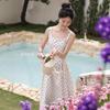 Deer To the South 'French Elegance' Polka Dot Summer Dress: Women's Spaghetti Strap, Fitted Waist, Long Design