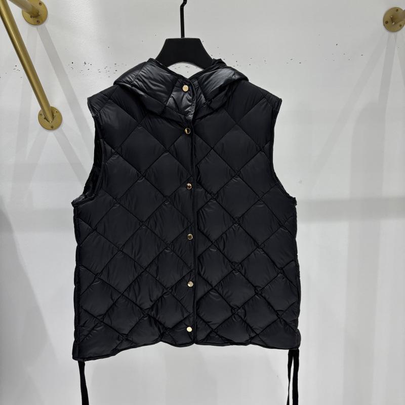 Autumn and Winter New Women's Single-breasted Hooded Rhombus White Duck Down Vest Vest Jacket Vest