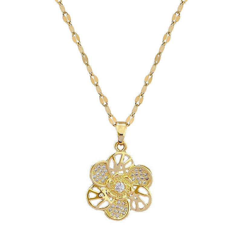 Rotating Flower Light Luxury Banquet Wedding Necklace Women'S Versatile Collarbone Chain Titanium Steel Chain