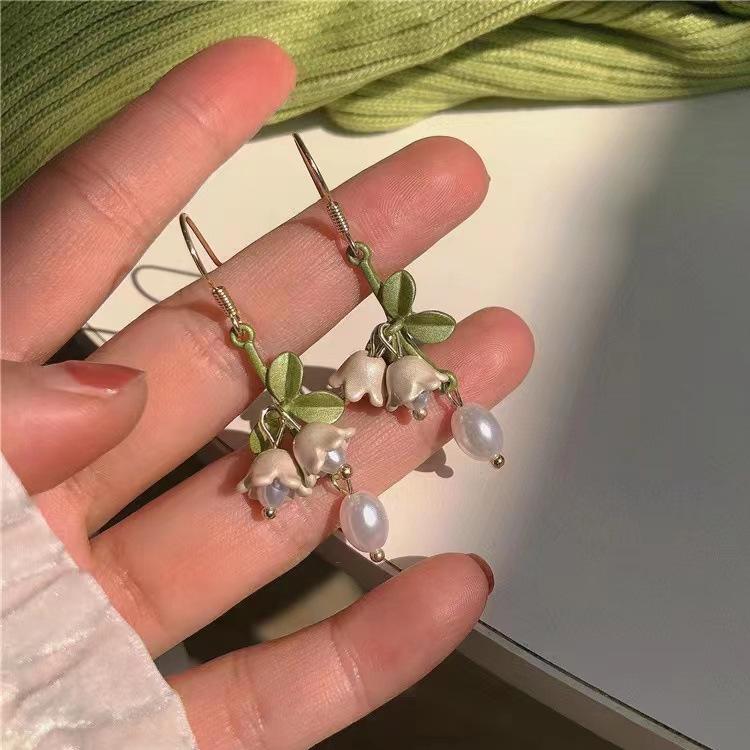 Silver Needle Pearl Flower Tassel Earrings - Women's Trendy All-Match Jewelry