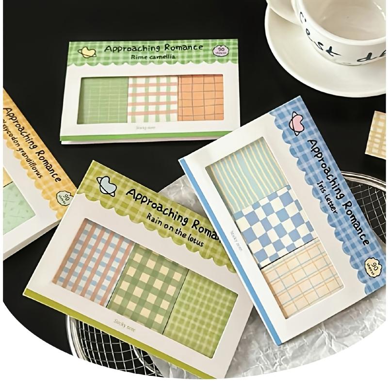 Vintage Plaid Sticky Notes Combo, Multiple Colors & Styles, Ideal for Journal Decor, Study Records & Student Message Taking