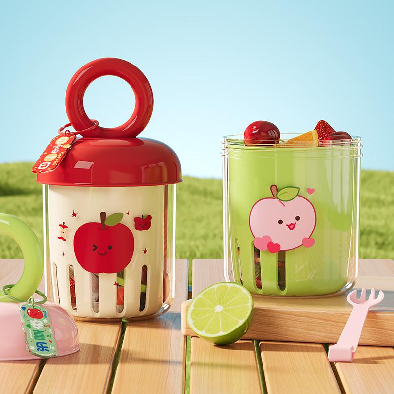 UFORU Dopamine Fruit Cup - Outdoor Portable Leak-Proof Yogurt Cup with Fork Double-Layer Food-Grade Plastic Drain Cup for Picnic