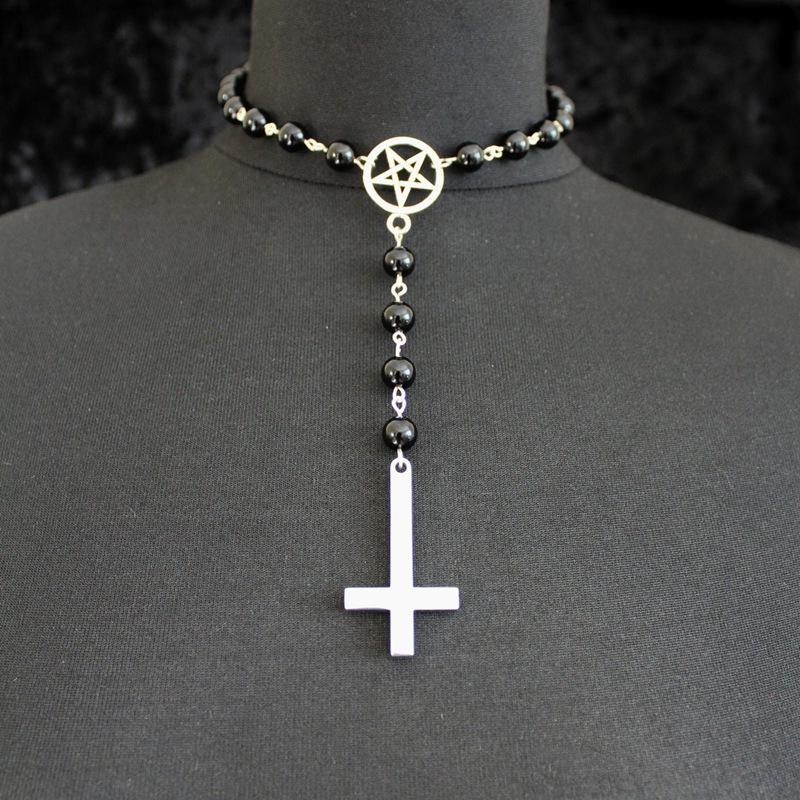 Five-Pointed Star and Inverted Cross Pendant Necklace