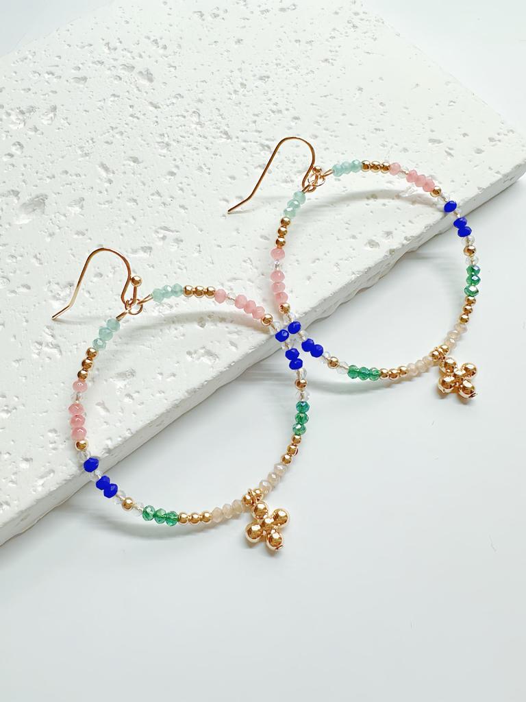 European and American Crystal Beaded Hoop Earrings – Versatile Color-Blocking Glass Christmas Fashion Accessory