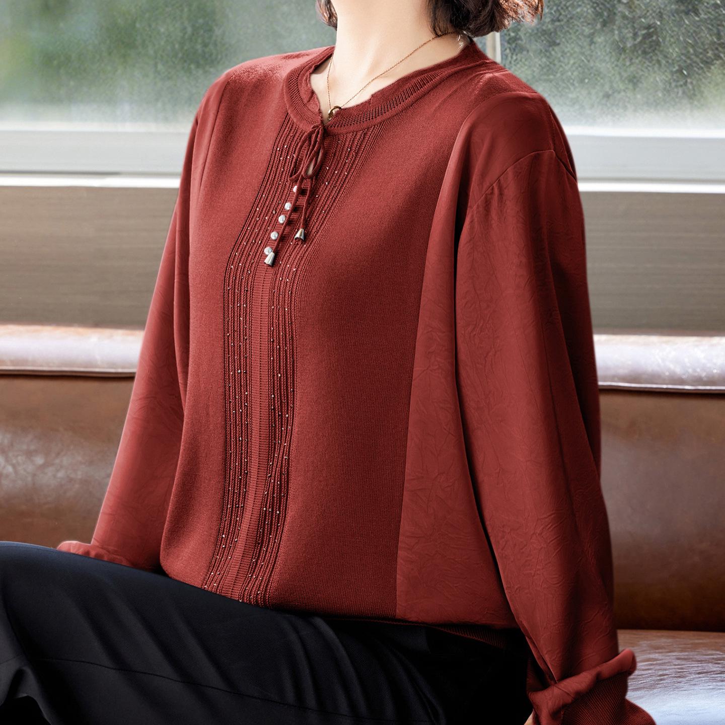 

Stylish Spring Knit Tee with Gauze Sleeves for Middle-aged & Elderly Women - 2026 Fashion 3XL (70-80 kg)