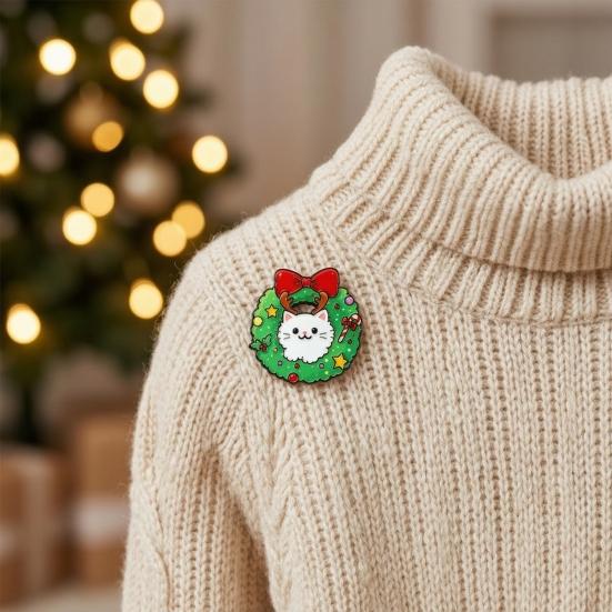 Bag Decorative Pins Christmas Cartoon Cat Enamel Brooch, Kitten Badge Pin for Backpack Accessories Men Women, Sweater Cardigan Coat Dress Jewelry